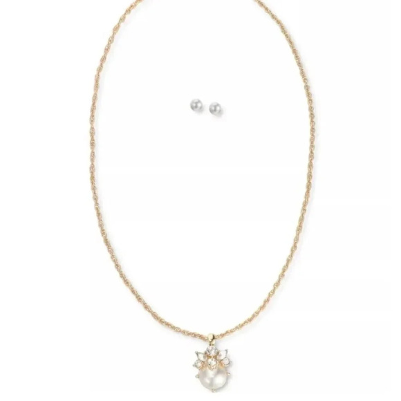 Charter Club Gold-Tone Crystal Crown Imitation Pearl Pendant Necklace & Stud Ear - Picture 3 of 3